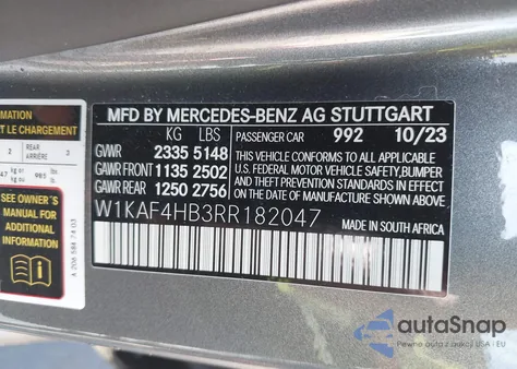2024 Mercedes-Benz C 300 из США, поврежденный, VIN W1KAF4HB3RR182047